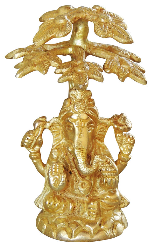 Brass Ganesh Ji On Tree God Idol Statue 0.37kg